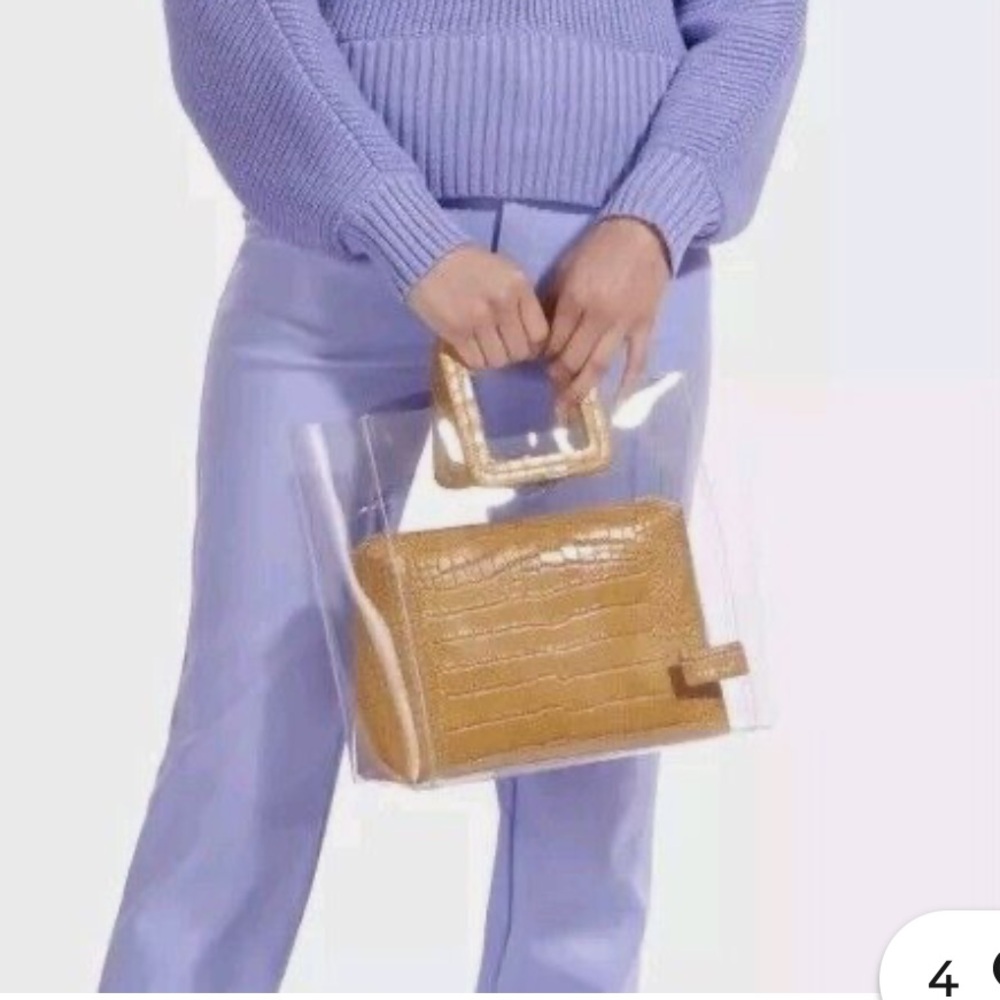 Staud shirley Clear Tote with Croc-Embossed Pouch